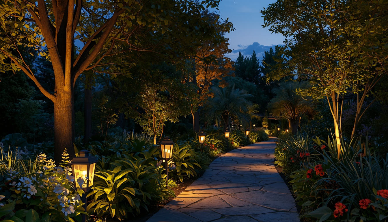 Tuinverlichting langs een pad